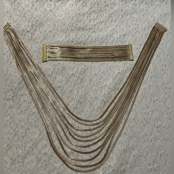 Napier/vintage 10 strand gold necklace&matching 14 gold strand bracelet